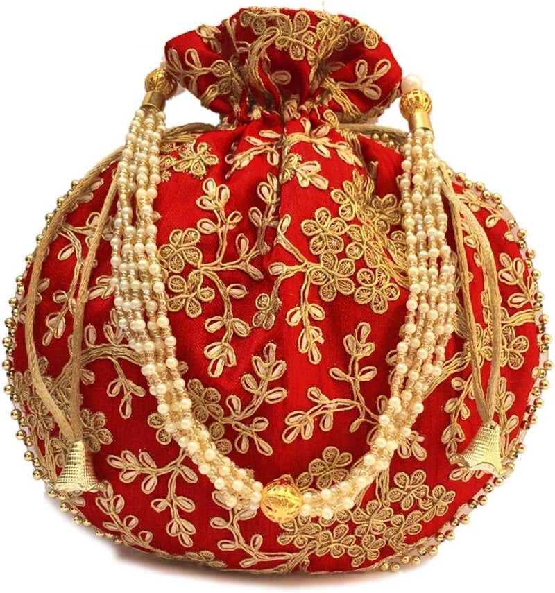 IGH Ethnic Potli Bag Ladies Handbag Batwa Pearls Handle Clutch Purse for Bridal Women - Image 1